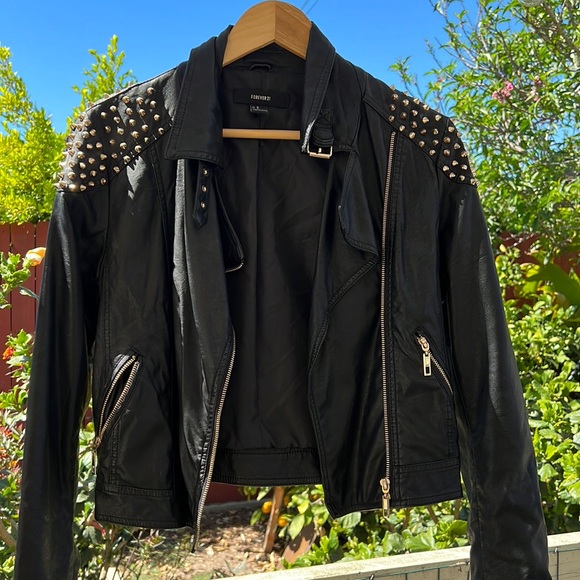 Jackets & Blazers - Faux Leather Jacket with Gold Studs